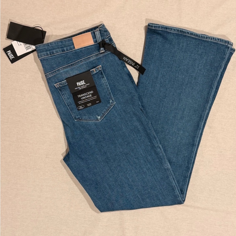 NWT Paige Laurel Canyon Raw Hem Bootcut Jeans Transcend Vintage 32”